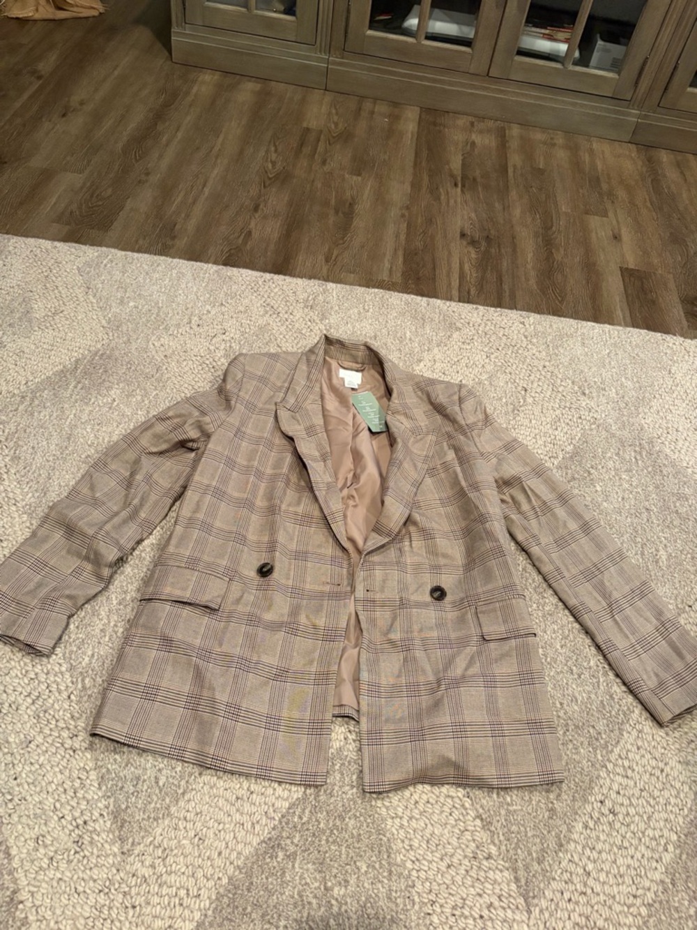 H&M Plaid Blazer Jacket in Taupe and Brown